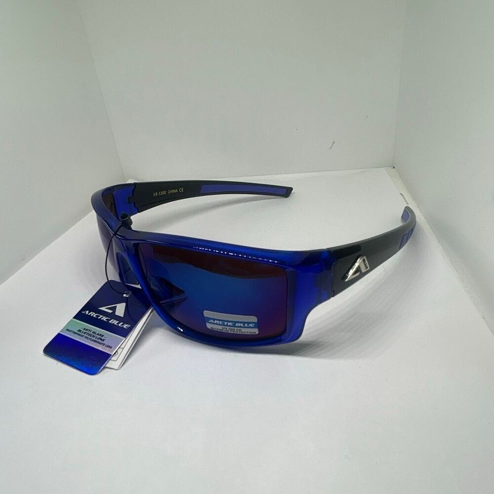 Arctic Blue Mirrored Blue Lens Wrap Sunglasses UV400 Protection